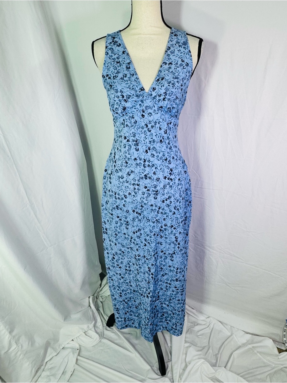 Madewell Floral Slip Dress Blue Midi Bias Cut Cottagecore Size 0